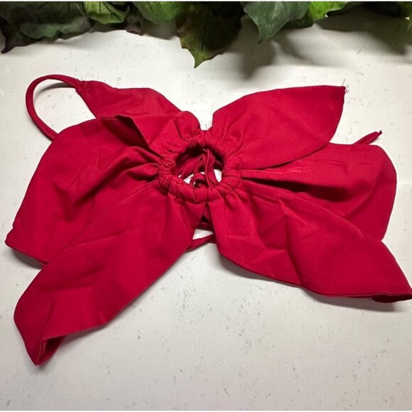 2-Piece Red Maxi Skirt & Bow Top Set For Women - Size L 95% Polyester 5% Spandex - Picture 3 of 8